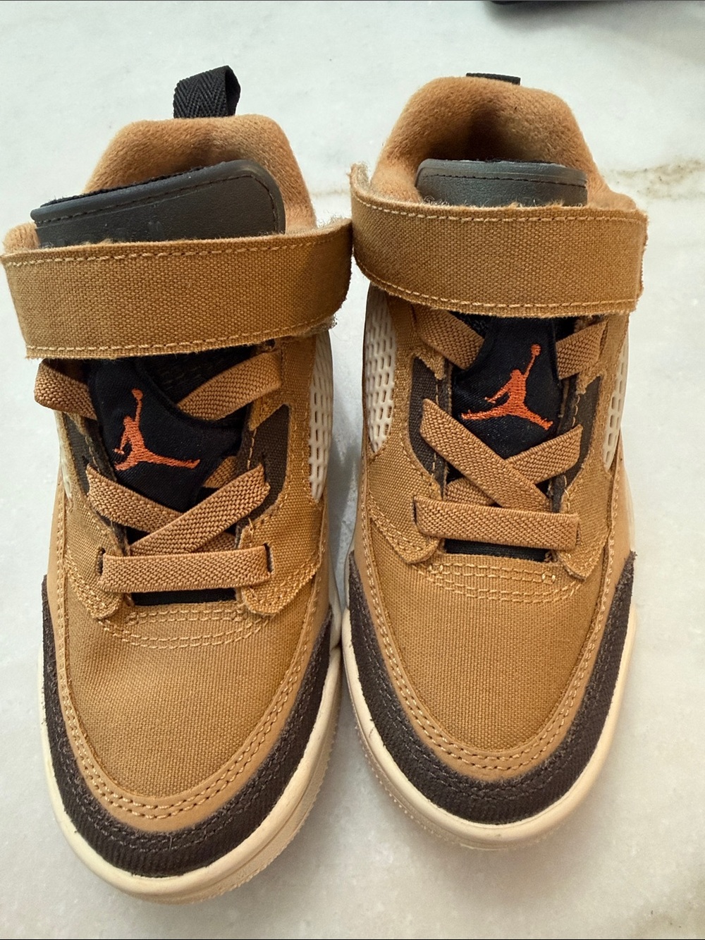 Jordan Kids' Tan and Black Velcro Sneakers with Orange Jumpman